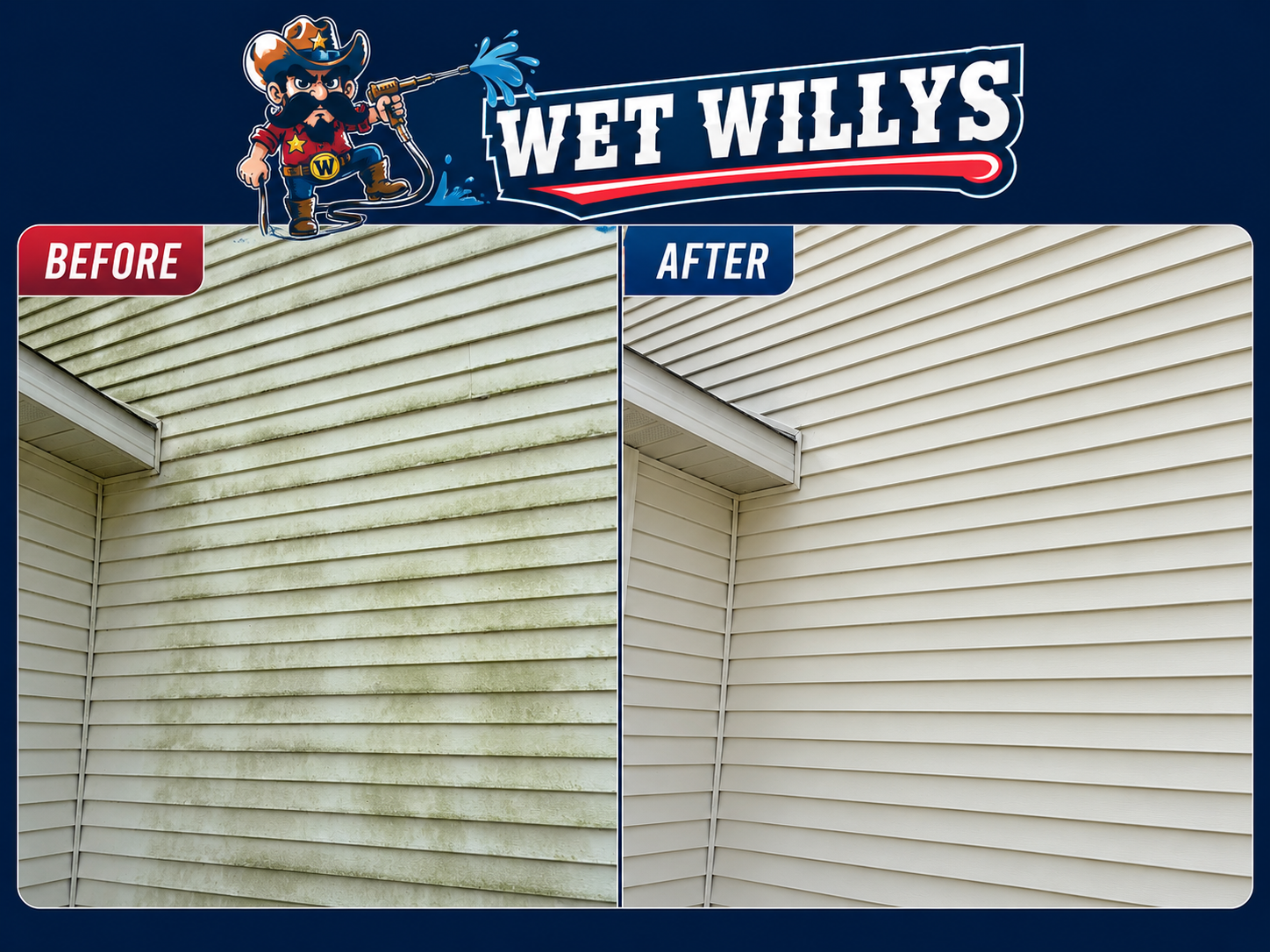 Before and after siding soft wash comparison by Wet Willys
